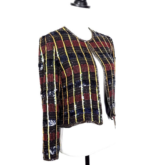 Vintage Jackets & Blazers - Vintage Multicolored Sequin Beaded Cropped Jacket
